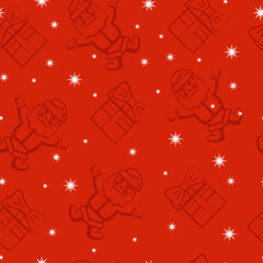 Fototapeta na wymiar Christmas pattern with Santa Claus and gifts in the style of doodles. Vector illustration.
