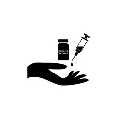Hand offering new Covid 19 vaccine icon isolated on white background