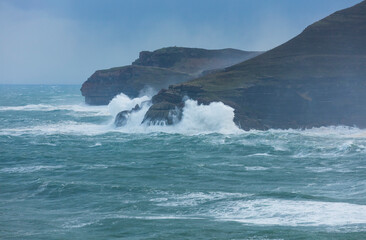 Storm and Big Waves seen from La Ojerada. Cabo Quejo. Cantabrian Sea. Arnuero. Cantabria. Spain. Europe