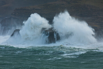 Storm and Big Waves seen from La Ojerada. Cabo Quejo. Cantabrian Sea. Arnuero. Cantabria. Spain. Europe