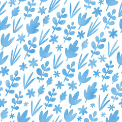Light blue leaves silhouettes, illustration pattern