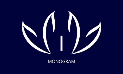 Fototapeta premium Elegant minimalist logo with the letter I in white on a dark background. Exquisite business sign, monogram identical to restaurant, boutique, hotel, jewelry.