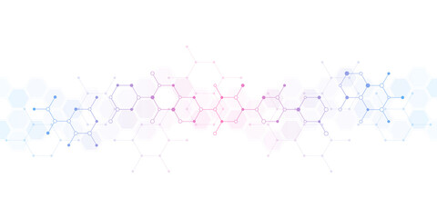Abstract background of molecules. Molecular structures or chemical engineering, genetic research, innovation technology. Scientific, technical or medical concept.