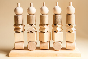 Children's wooden toys. Sequencing education Blocks, motor skills
