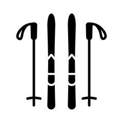 Ski and sticks vector glyph icon. Winter sign