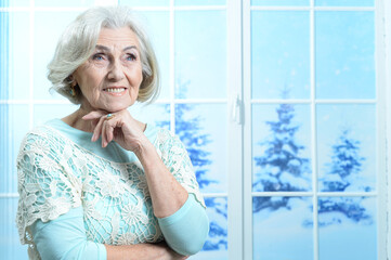 Happy smiling senior woman posing on Christmas