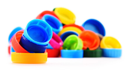 Plastic bottle caps isolated on white background