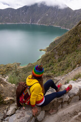 Incredible landscape of a lagoon inside a crater called Quilotoa, a tourist photographers. South American Landscape, Ecuador