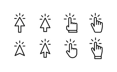 Clicking icons collections. Hand and arrow click icon. Cursor set.