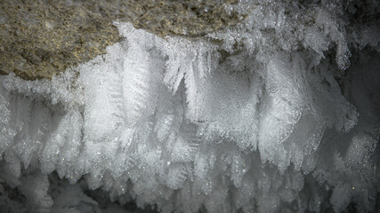 ice crystals on the ceiling in the cave