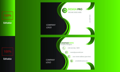 Creative Black and Green business card simple layout template vector design background Ai file.