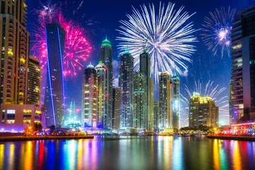 Rolgordijnen New Year fireworks display in Dubai, UAE © Patryk Kosmider