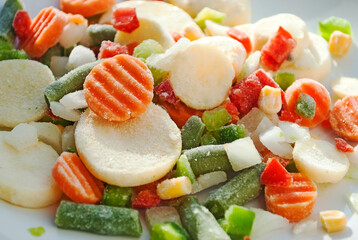 Frozen vegetables, close up, seamless pattern.Save vegetables for the winter. Soup set.