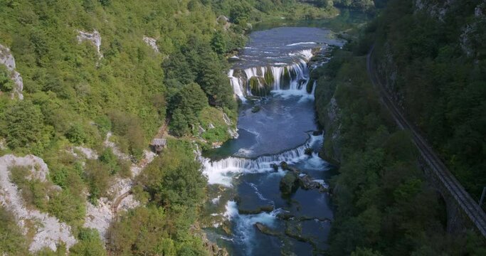 Aerial view of Strbacki buk waterfalll on the Una River in Bosnia