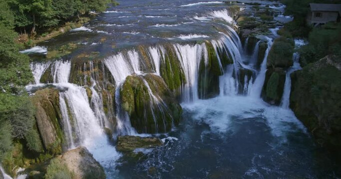 Aerial view of Strbacki buk waterfalll on the Una River in Bosnia