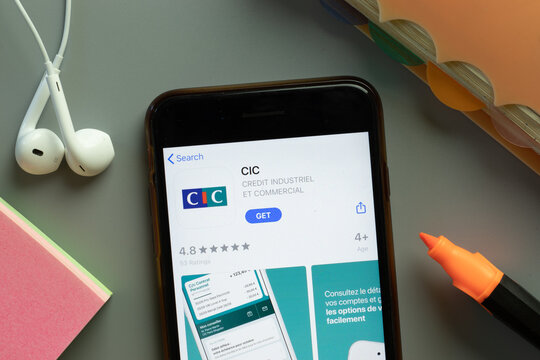 New York, USA - 1 December 2020: CIC mobile app icon on phone screen top view, Illustrative Editorial