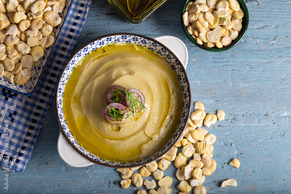 Wall mural taditional fava with olive oil. mashed broad beans fava appetizer.