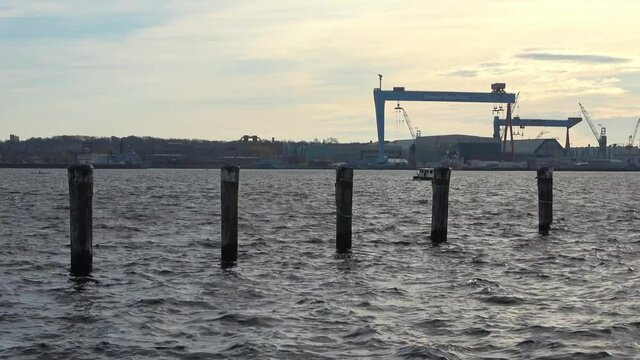 Industy view at the port of Kiel at the baltic sea.