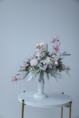 Cristmass decor candle with winter flowers