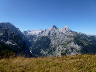 Fototapeta premium Mountain hiking tour to Partenkirchner Dreitorspitze mountain, Bavaria, Germany