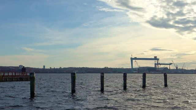 Time lapse view at the port of Kiel at the baltic sea.