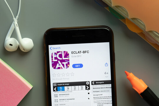 New York, USA - 1 December 2020: ECLAT-BFC mobile app icon on phone screen top view, Illustrative Editorial