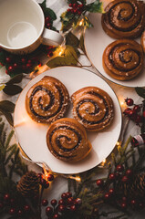 Cinnamon rolls with sugar for Christmas