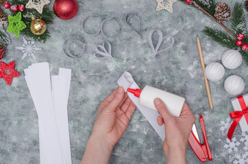 Christmas diy craft, making three-dimensional paper decor for decorating a room. Step-by-step...