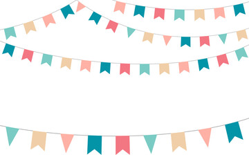 Flag Bunting garland color, holidays. Vector holiday ribbon, template, with space for text on a white background.