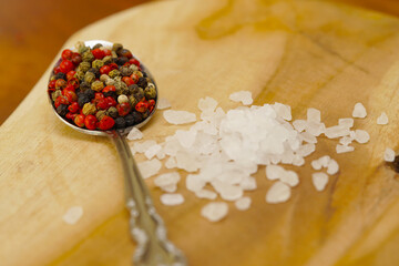 Pepper and Salt on wooden board