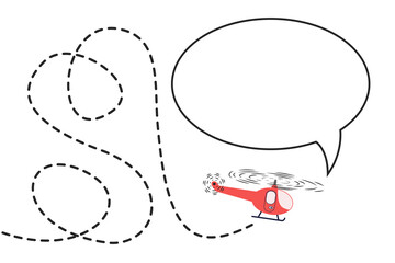 Helicopter. The beginning of the journey and the movement of the dotted line, the concept of travel, excursions, flight. Vector illustration, template.