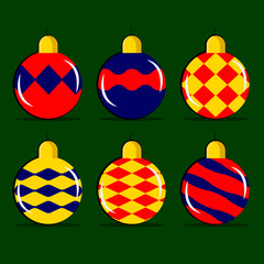 Set of Christmas toys on a green background. Vector illustration.