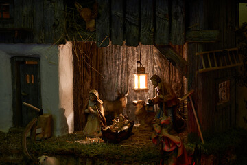 Hand made Christmas Crib with the holy family