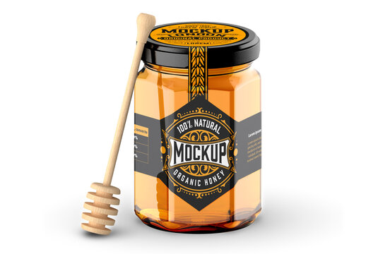 Glass Honey Jar with Spoon Mockup