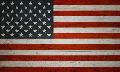 United States of America flag flag in rustic style painted on grungy wooden planks