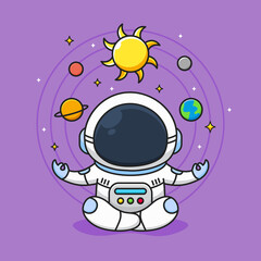 cute astronaut meditate with galaxy background