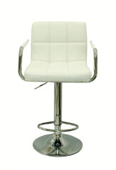 bar stool with padded seat in white with chrome construction on a white background