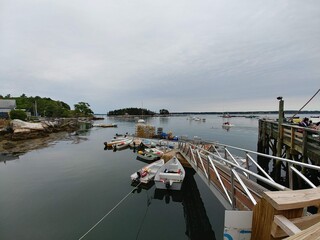 Fototapeta na wymiar Fishing Boats In Maine In The Evening
