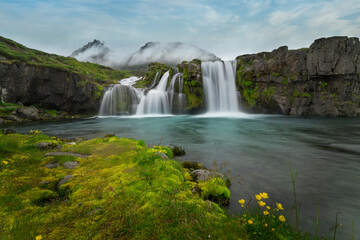Waterfall with fog in Iceland