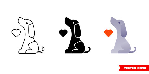 Dog heart icon of 3 types color, black and white, outline. Isolated vector sign symbol.