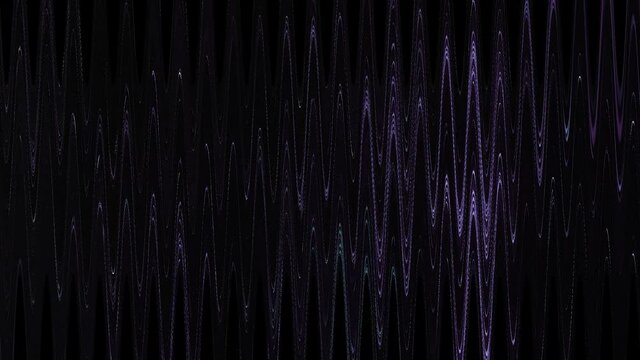 Abstract wavy lines move and shine on black background. Animation. Pulsating wave lines with mirror-like reflective effect. Beautiful wavy lines shine as you move