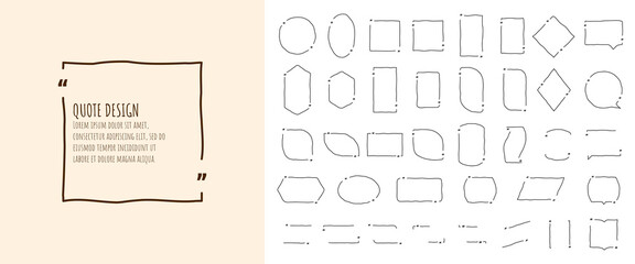 Vector minimalist posters set. Quote frames blank templates set. Isolated textbox. Text in brackets. Citation empty speech bubbles. Color background. Doodle line banners. Social media template