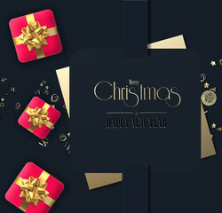 Fototapeta na wymiar Christmas holiday card with Xmas gift boxes