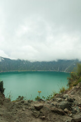 beautiful landscape lake inside crater, quilotoa, ecuador