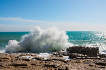 Beautiful waves crashing against the shore. Sunny summer day with a wild ocean. Impressiove and spectacular photography.
Perfect desktop background.