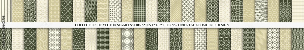 Wall mural collection of seamless ornamental vector patterns. trendy color oriental backgrounds. tile mosaic de