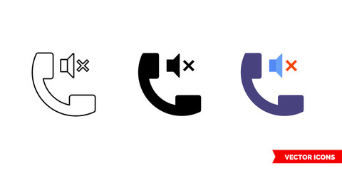 Silent mode icon of 3 types color, black and white, outline. Isolated vector sign symbol.