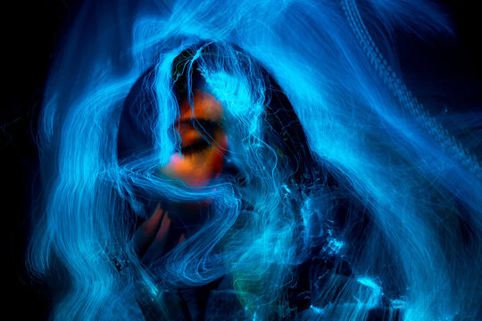 Light Painting Portrait, New Art Direction, Long Exposure Photo , Light Drawing At Long Exposure , Abstract Photo	
