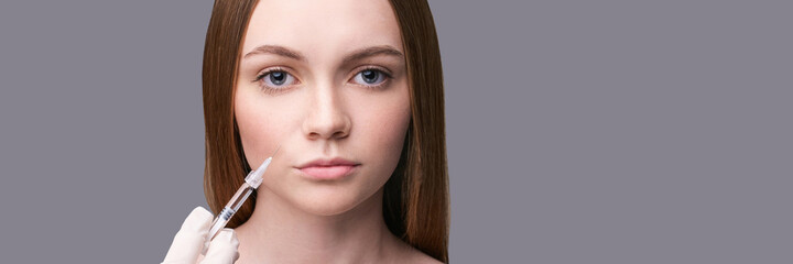 Closeup of rejuvenation lip. Beauty female face. Plastic surgery. Healthcare concept. Medical...