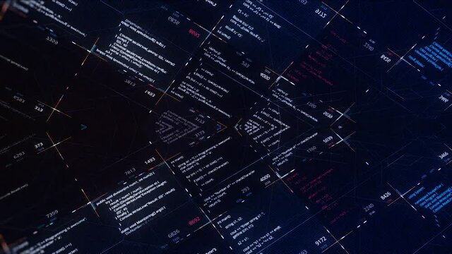 Distorted space with program codes. Animation. Merger of two digital spaces in source code. Reflection or merger of worlds of matrix with program codes